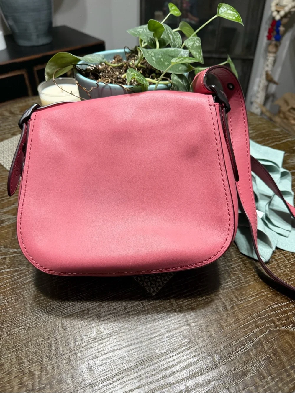 Coach Pink Leather Crossbody Saddle Bag
